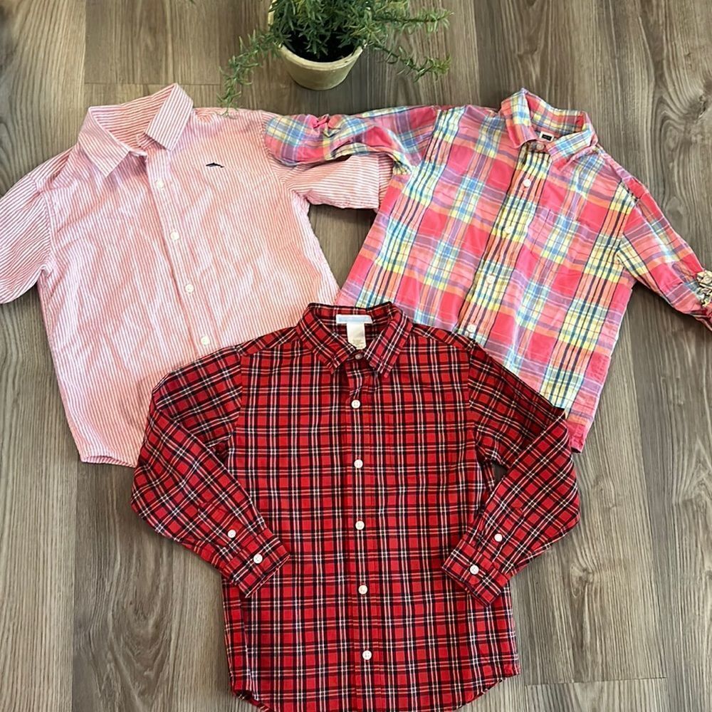 ((3 PIECE)) JANIE AND JACK 100% COTTON BUTTON DOWN SHIRT BUNDLE SIZE 5